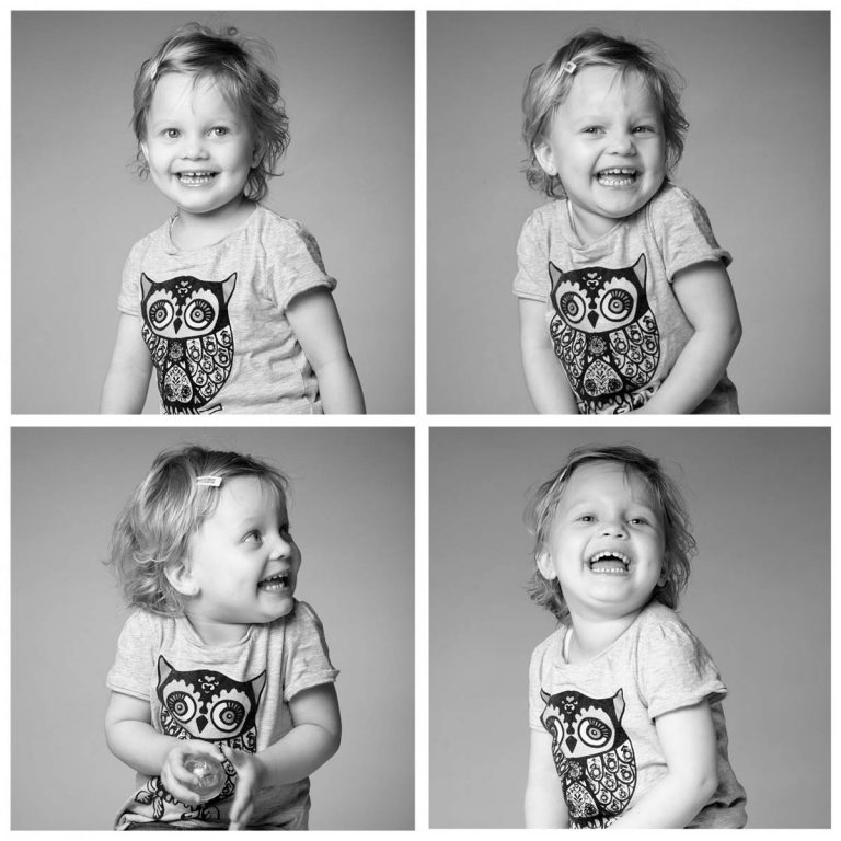 Vier Fotos eines lachenden kleinen Mädchens